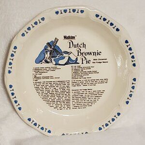 EUC! Vintage 1983 Watkins Dutch Brownie Pie Plate 10 1/2" - With Recipe